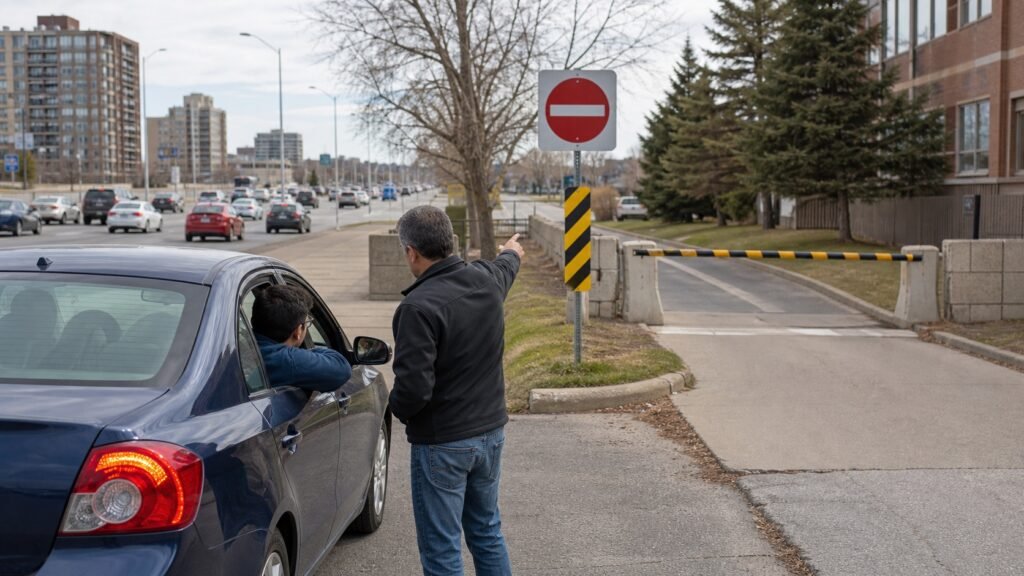 Driving instructor showing a student a restricted access road in Scarborough.