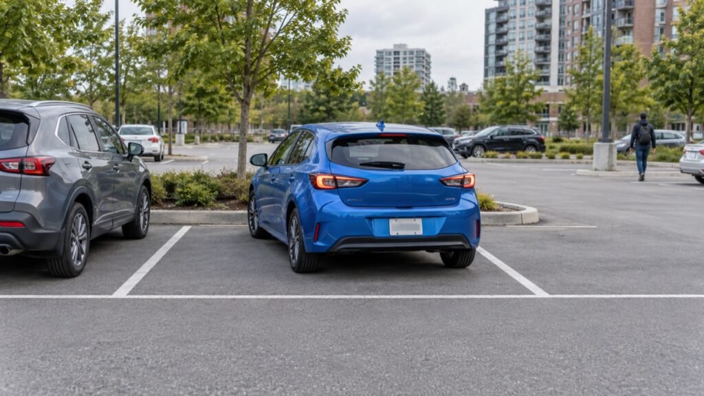 Compact car reverse parked neatly in a marked Scarborough parking space