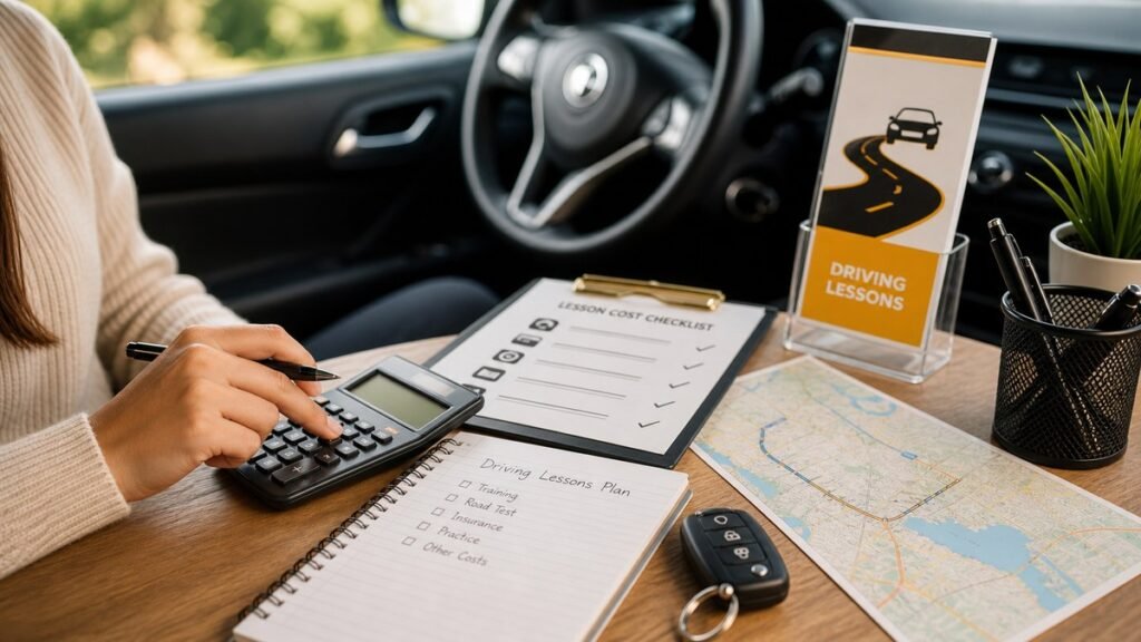 Driving school cost planning with calculator and lesson checklist in Ontario