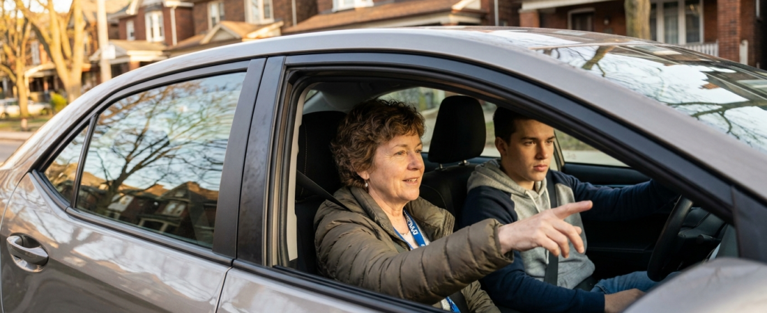 Driving instructor guiding a newcomer student in Ontario — SparkOn Driving Academy